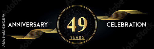 49 Years Anniversary Celebration with Golden Waves and Circle Frames on Luxury Background. Premium Design for banner, poster, graduation, weddings, happy birthday, greetings card and, jubilee.