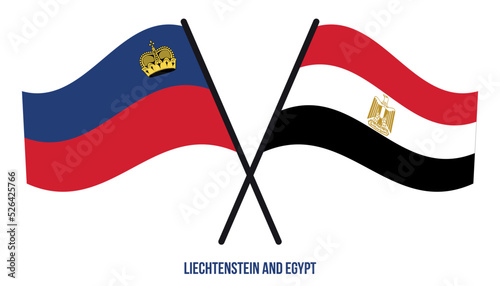 Liechtenstein and Egypt Flags Crossed And Waving Flat Style. Official Proportion. Correct Colors.