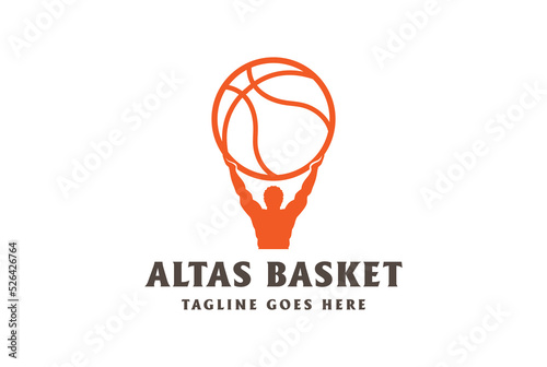 Atlas God Silhouette Lift Basket Ball for Sport Club Competition Logo Design Vector