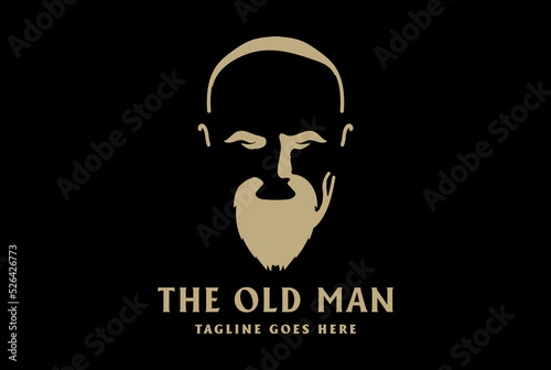 Simple Minimalist Old Man Head Silhouette with Mustache Logo Design Vector