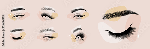 Photo Set of minimalist female eyes on colored spots