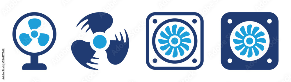 Fan icon set. Cooling fan symbol isolated on white background. Fan icon set. Cooling fan symbol isolated on white background.