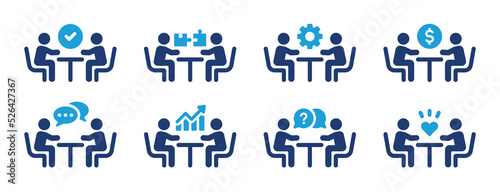 Meeting icon set. Business conference for finding solution, strategy and development symbol isolated on white background.