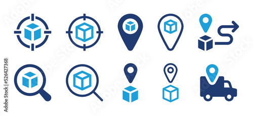 Post package tracking icon set. Parcel location vector illustration.