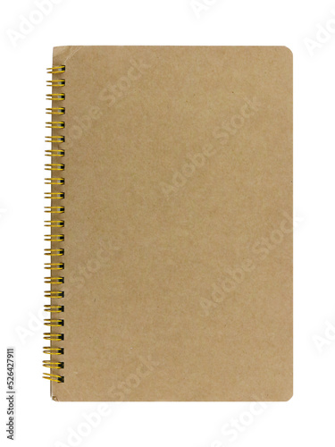 Cutout of an isolated used brown paper blank notebook  with the transparent png background	