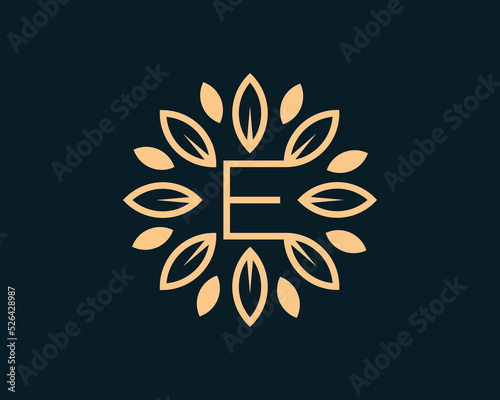 Letter E Leaf Circle Logo Concept sign icon symbol Design. Floral, Herbal, Natural, Eco Logotype. Vector illustration template