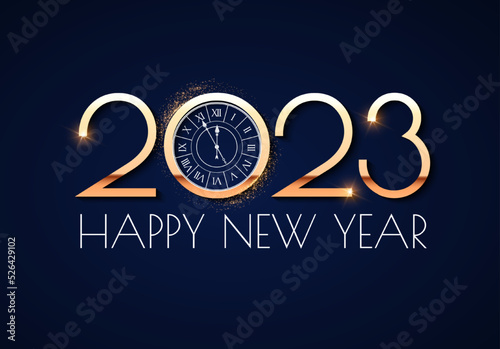 Happy new 2023 year Elegant gold text with light. Minimal text template.