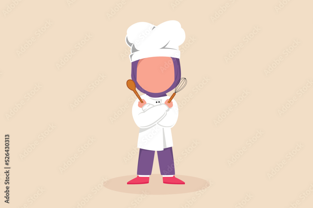 Little girl wants to become a chef. Children dream of the future. Kid dreaming concept. Vector Illustration. 