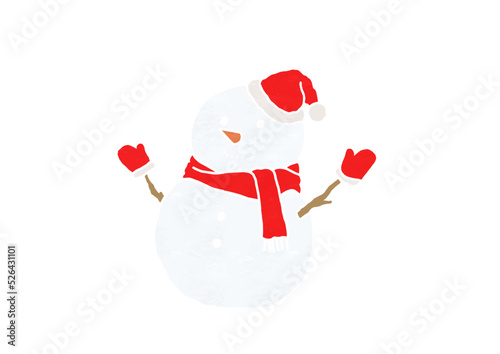 2段雪だるまのイラスト（版画風）