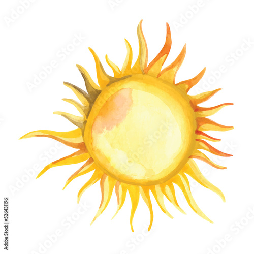 Sun icon. Watercolor illustration isolated on white