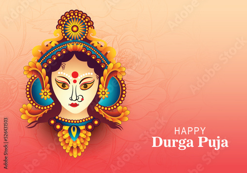 Quadro em tela Beautiful decorative happy durga puja indian festival card background