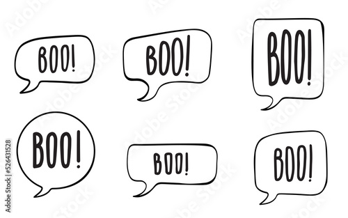 Collection of speech bubbles with text Boo! Vector illustration isolated on white background