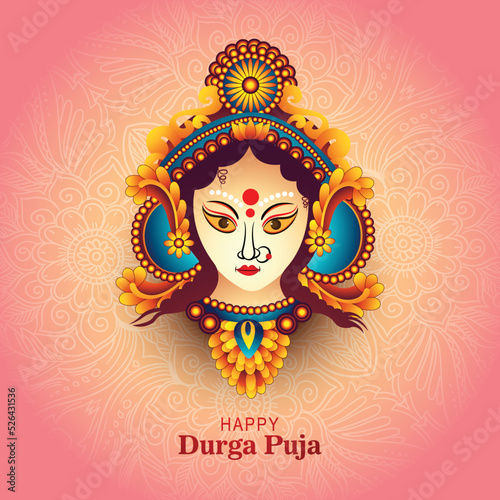Religious decorative durga puja face holiday card festival background