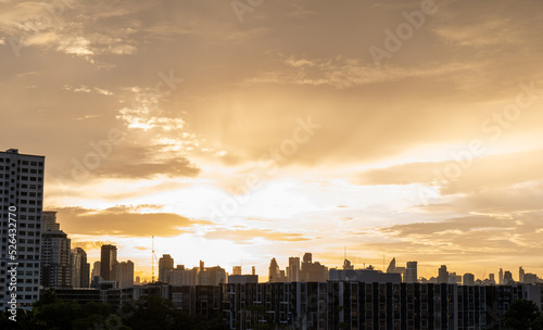 panoramic view of Bangkok and golden sky