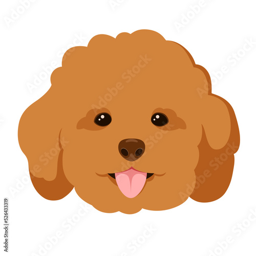 Pudding's head on a white background. Dog. Cartoon design.
