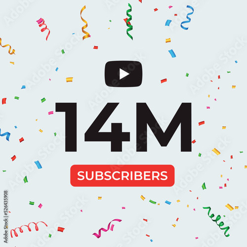 Thank you 14M or 14 million subscribers celebration template. Premium design for social media story, web banner, social media banner celebration, social site posts, achievement, poster. photo