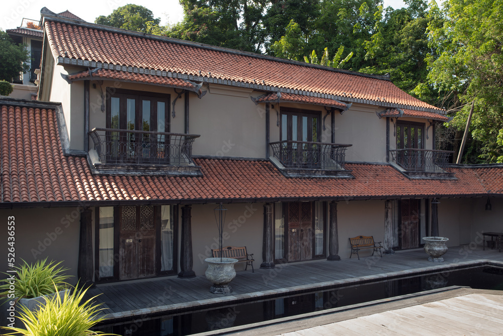 view of nice china style villa in summer environment   