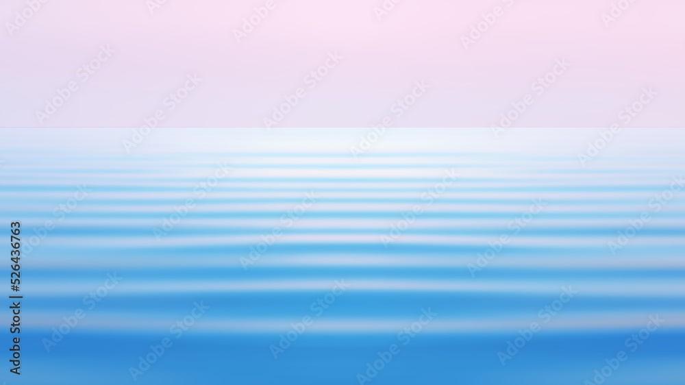 Light pink sky over the blue calm waves of the sea tide. Abstract pastel seascape background in watercolor tones with space for copy and design. Tinted, motion blur filter. - obrazy, fototapety, plakaty 