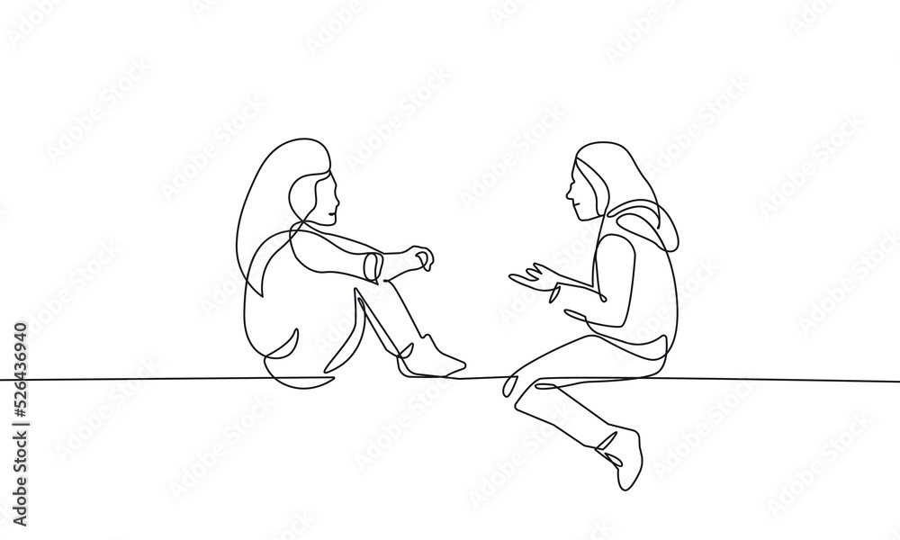 Two Women Talking Trendy Line Art Drawing. Female Group Minimalist Black Lines Drawing on White Background. Continuous One Line Abstract Drawing. Happy Women Modern Design. Vector EPS 10 Two Women Talking Trendy Line Art Drawing. Female Group Minimalist Black Lines Drawing on White Background. Continuous One Line Abstract Drawing. Happy Women Modern Design. Vector EPS 10