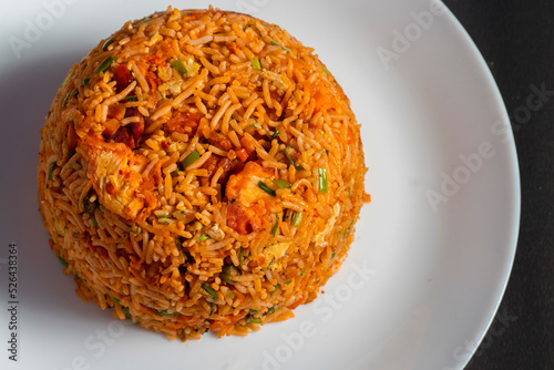 delicious Chinese food Schezwan non-veg fried rice. photo