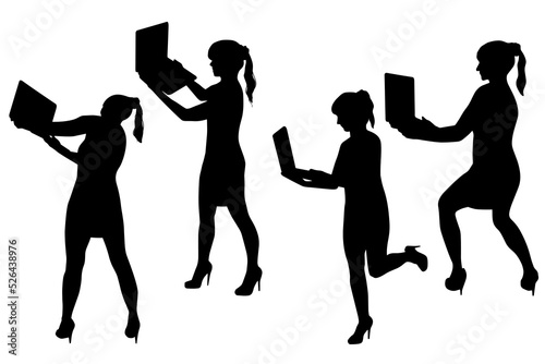 Business women silhouette with notebook.