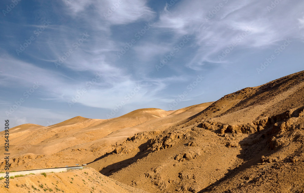Empty long mountain road to the great mountain Sodom Gomorrah. Road to the great mountain in Dead sea from Negev desert, Israel. The mountains of Sodom, located on the south-west side of the Dead Sea Empty long mountain road to the great mountain Sodom Gomorrah. Road to the great mountain in Dead sea from Negev desert, Israel. The mountains of Sodom, located on the south-west side of the Dead Sea
