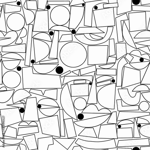 Abstract drawing of geometric shapes drawn with black lines on a white background.Seamless background.