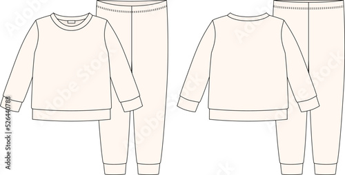 Apparel pajamas technical sketch. Light milk color.