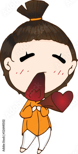Short hair unsex character cartoon. Shocked heart beating and dump out.