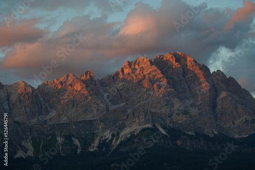 sunset in the dolomites mountains