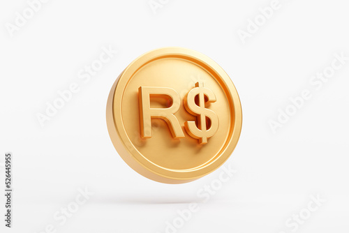Gold coin real brazil currency money icon sign or symbol business and financial exchange 3D background illustration photo