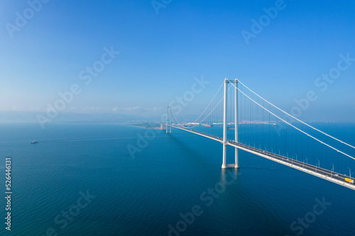 Osmangazi Bridge (Izmit Bay Bridge). IZMIT, KOCAELI, TURKEY. Aerial shot with drone.