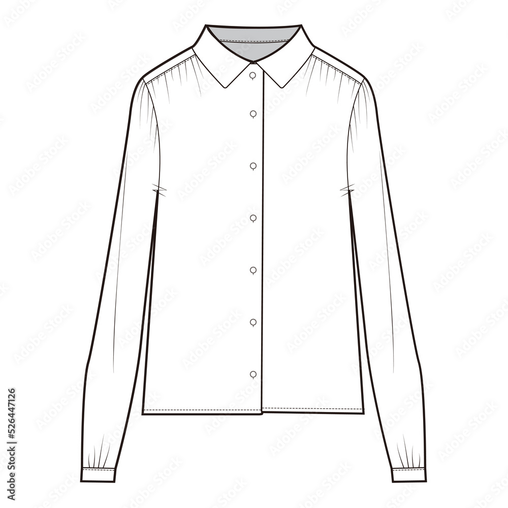 Womens blouse design fashion flat technical drawing template.button • wall  stickers outline, jersey, stylish | myloview.com
