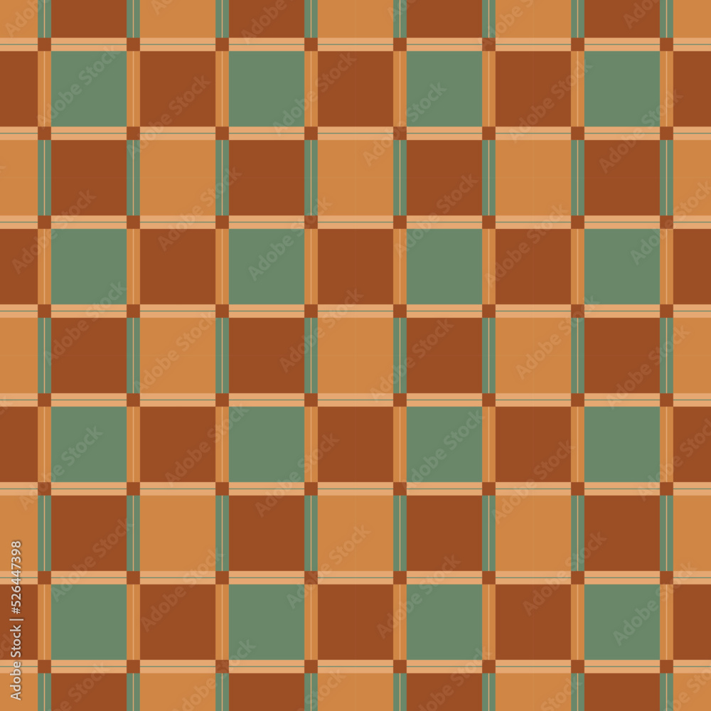 Geometric plaid seamless pattern in retro style. Brown vintage autumn plaid. Vector illustration.