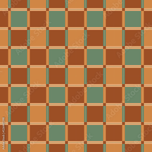 Geometric plaid seamless pattern in retro style. Brown vintage autumn plaid. Vector illustration.