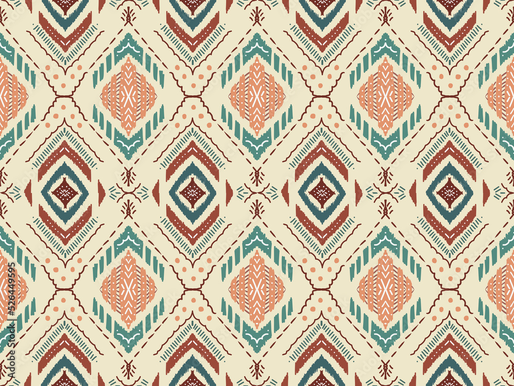 fabric ikat seamless pattern geometric ethnic traditional embroidery style.Design for background carpet wallpaper clothing wrapping Batik