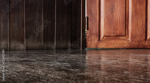 vintage plank wooden panel wall and floor siding weathered with the door background