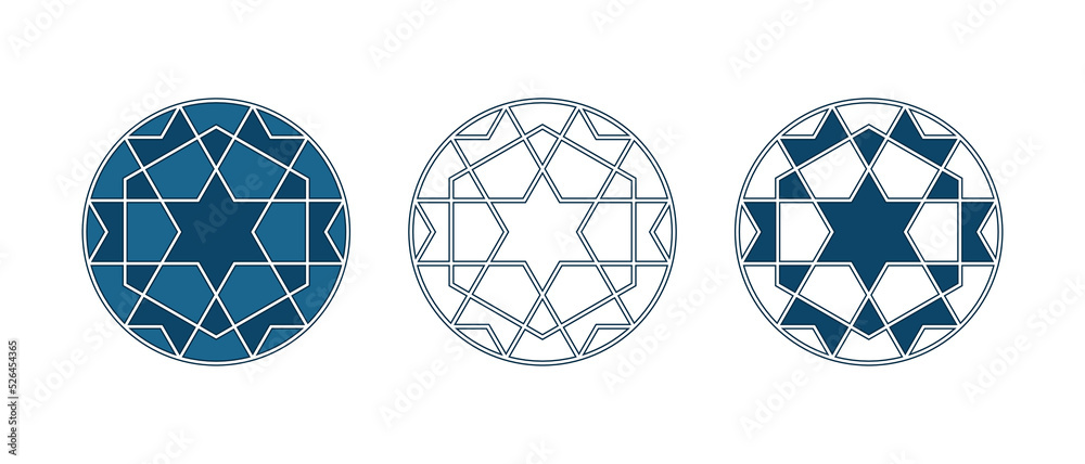 Set of Islamic traditional rosettes for greetings cards decoration and design isolated on white backgrounds. Vector illustration. Set of Islamic traditional rosettes for greetings cards decoration and design isolated on white backgrounds. Vector illustration.