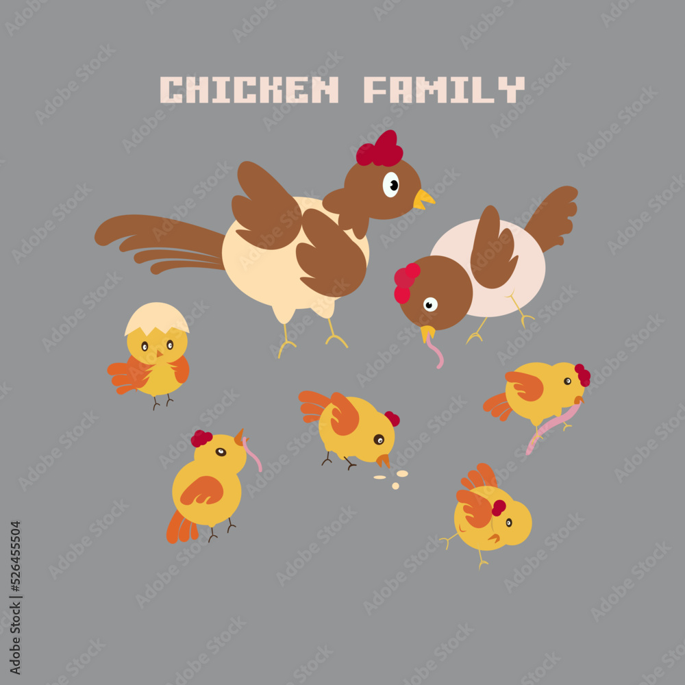 Obraz premium Family Chicken cartoon flat illustration vector