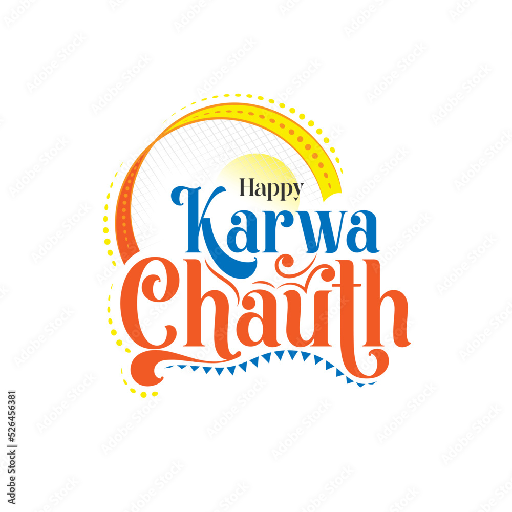 Happy Karwa Chauth Text Typography Sticker Label Design- Indian Festival Karwa Chauth Celebration Design