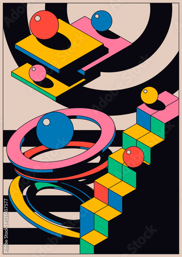 Psychedelic Abstract Colorful Poster. 1980s Retro Colors Geometric Background