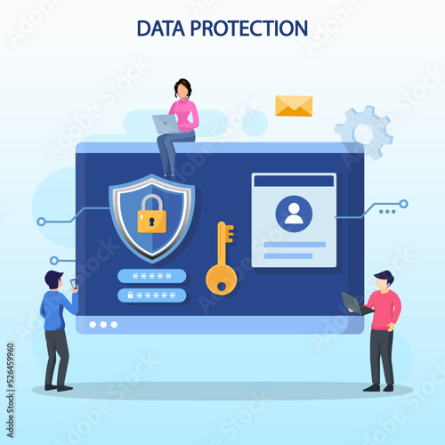 Data protection Concept. Data security and privacy and internet security flat vector illustration.