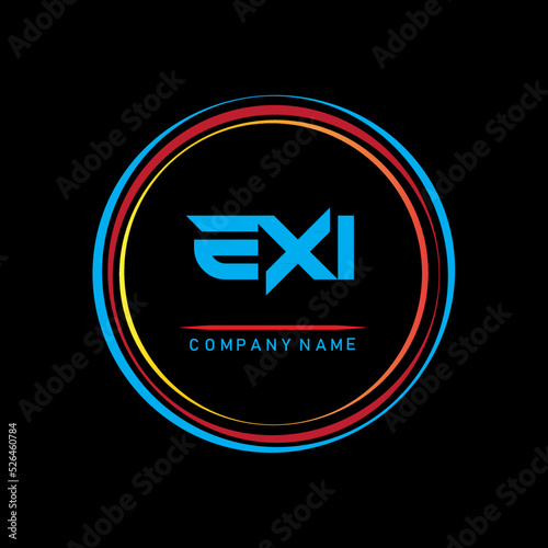 EXI letter logo design. E X I Alphabet design on black background in circle .Creative design logo for company logo  or t-shirt . photo