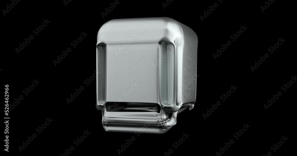 The slow transformation of a metal cube into a human skull on a black background. 3D render. The slow transformation of a metal cube into a human skull on a black background. 3D render.