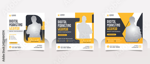 Digital Marketing Agency Online Webinar Social Media Post Set , Corporate Business Promotion Social Media Web Banner, Square Flyer Unique Design Template
