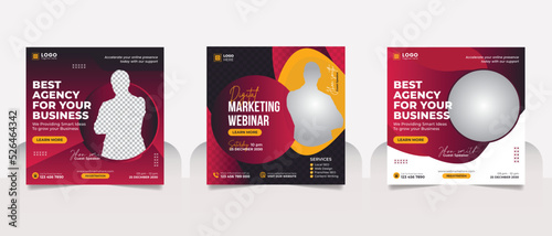 Digital Marketing Agency Online Webinar Social Media Post Set , Corporate Business Promotion Social Media Web Banner, Square Flyer Unique Design Template