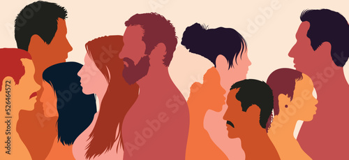 People of multi-ethnic and multicultural origins. Diversity of culture. Racial equality. Self-confidence. Multi-national community. Vector flat cartoon illustration.