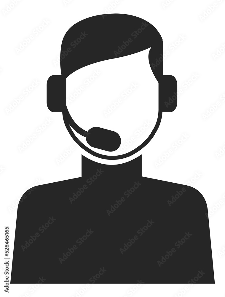 Man in headset. Call center icon. Sales manager symbol Man in headset. Call center icon. Sales manager symbol