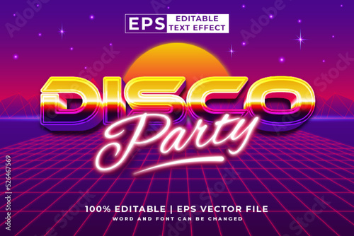 Editable text effect Disco Party Retro 3d 80s template style premium vector
