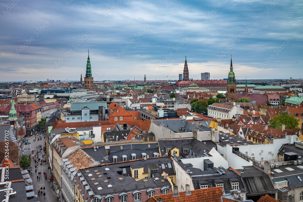 Copenhagen city view.  Danish rooftops cityscape.